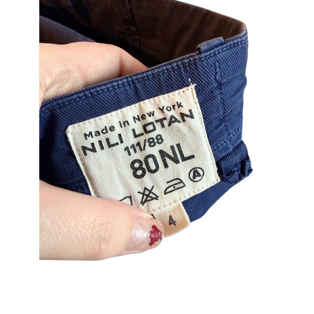 Nili Lotan 4 Paris Pants $345 Drop Crotch Cotton Slouchy Navy Blue Cropped NWT - Picture 3 of 5